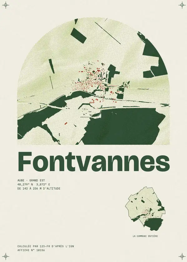 Affiche de Fontvannes, calculée par 123-fr d'après l'IGN