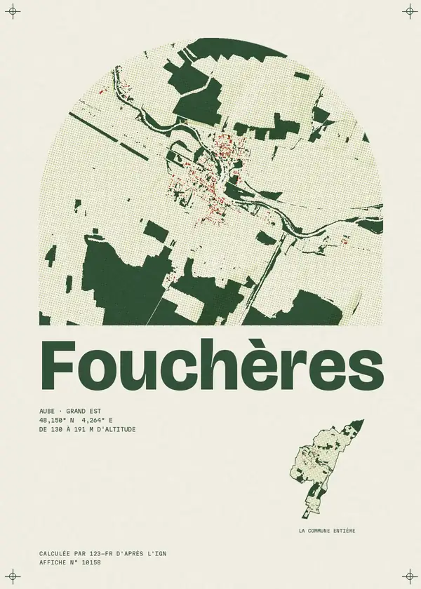 Affiche de Fouchères, calculée par 123-fr d'après l'IGN