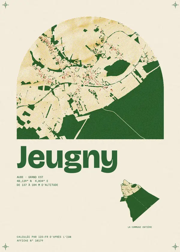 Affiche de Jeugny, calculée par 123-fr d'après l'IGN