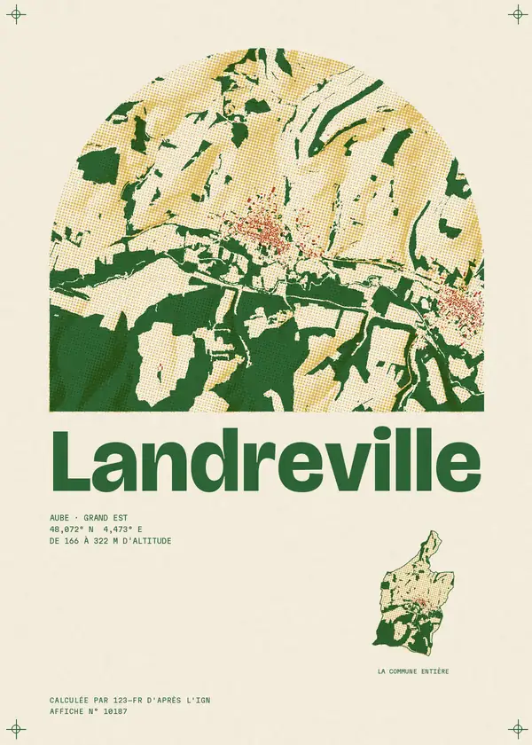 Affiche de Landreville, calculée par 123-fr d'après l'IGN