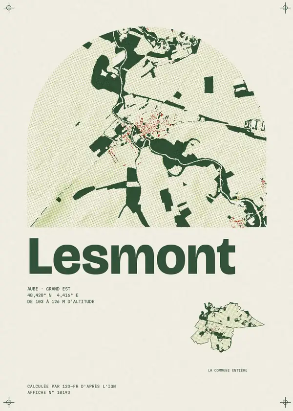 Affiche de Lesmont, calculée par 123-fr d'après l'IGN