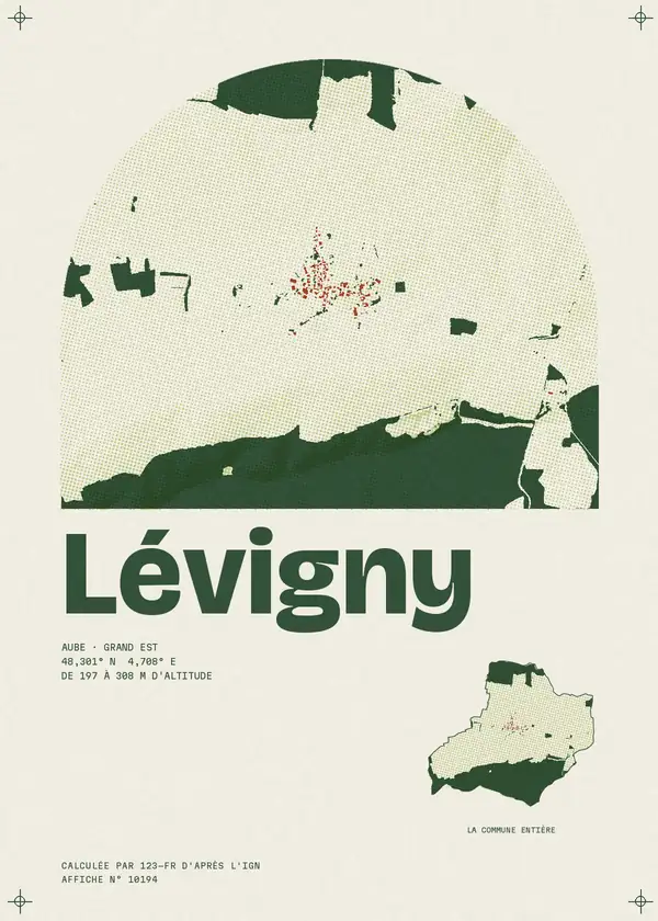 Affiche de Lévigny, calculée par 123-fr d'après l'IGN