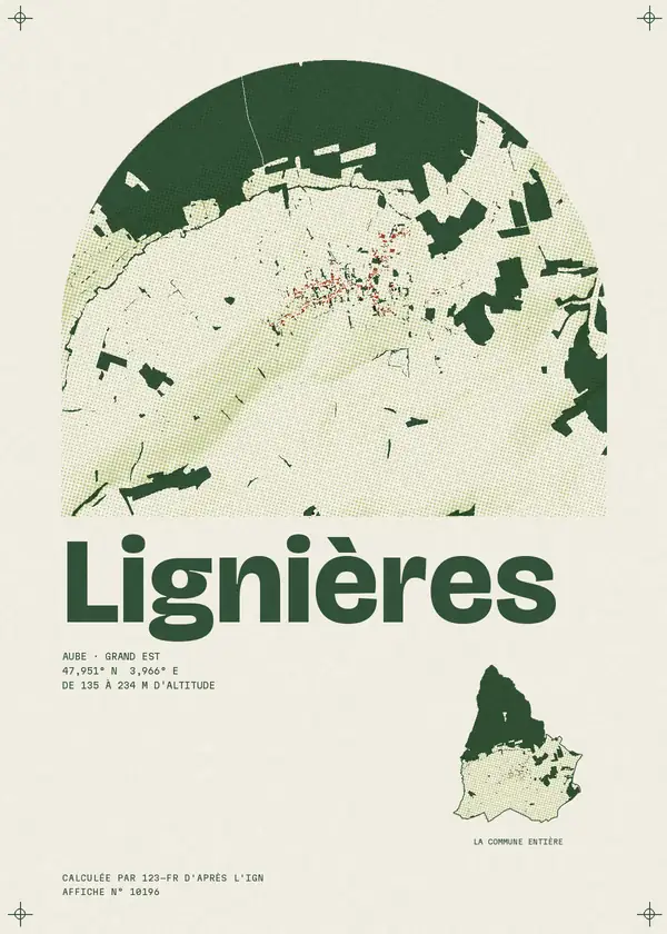 Affiche de Lignières, calculée par 123-fr d'après l'IGN