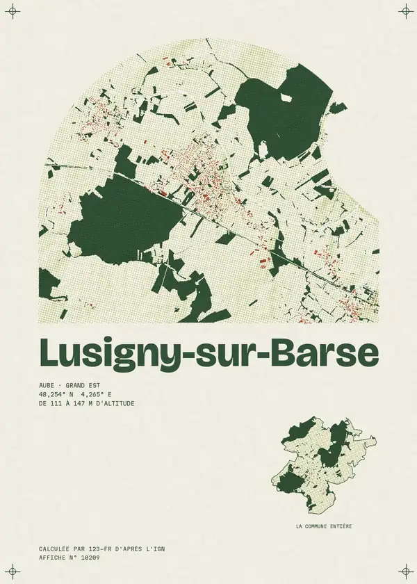 Affiche de Lusigny-sur-Barse, calculée par 123-fr d'après l'IGN