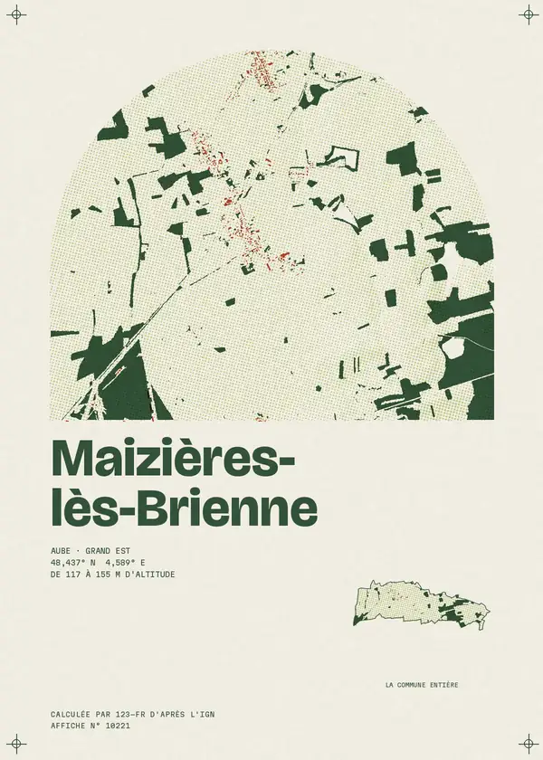 Affiche de Maizières-lès-Brienne, calculée par 123-fr d'après l'IGN