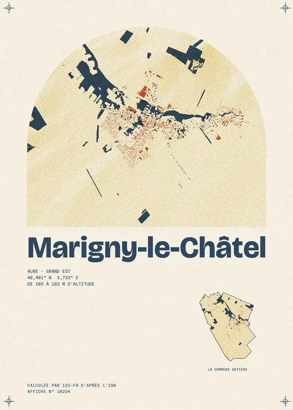 Affiche de Marigny-le-Châtel, calculée par 123-fr d'après l'IGN
