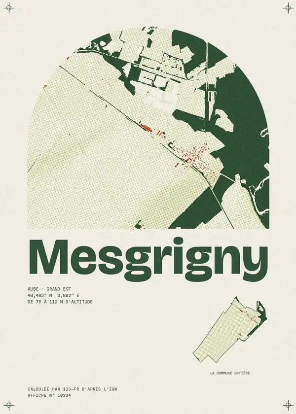 Affiche de Mesgrigny, calculée par 123-fr d'après l'IGN