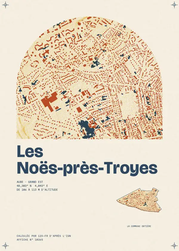 Affiche de Les Noës-près-Troyes, calculée par 123-fr d'après l'IGN