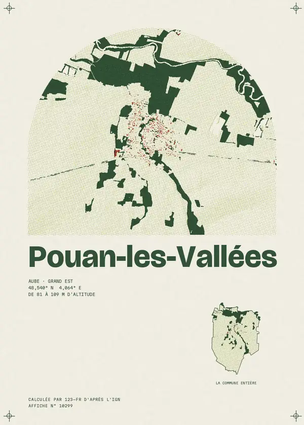 Affiche de Pouan-les-Vallées, calculée par 123-fr d'après l'IGN
