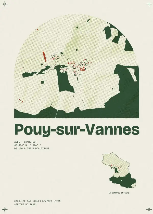 Affiche de Pouy-sur-Vannes, calculée par 123-fr d'après l'IGN