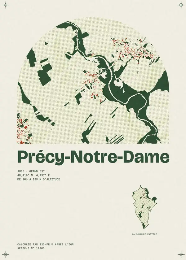 Affiche de Précy-Notre-Dame, calculée par 123-fr d'après l'IGN