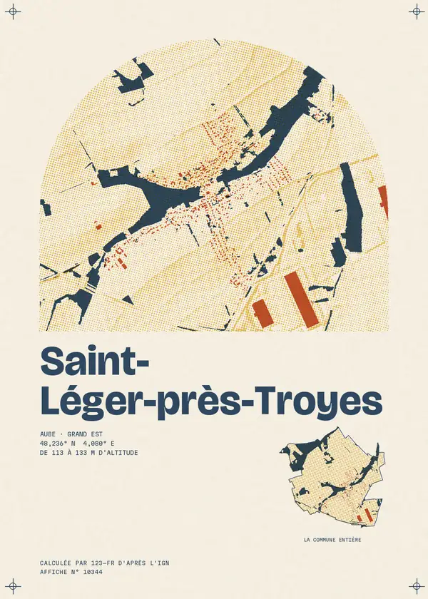 Affiche de Saint-Léger-près-Troyes, calculée par 123-fr d'après l'IGN