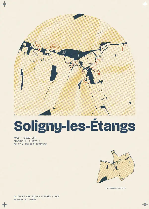Affiche de Soligny-les-Étangs, calculée par 123-fr d'après l'IGN