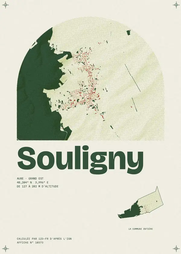 Affiche de Souligny, calculée par 123-fr d'après l'IGN