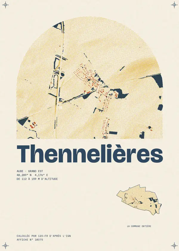 Affiche de Thennelières, calculée par 123-fr d'après l'IGN