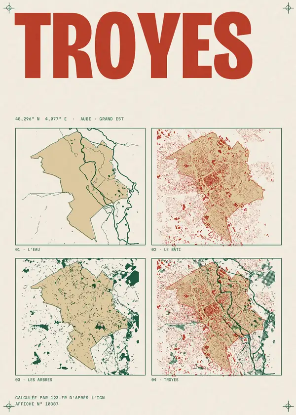 Affiche de Troyes, calculée par 123-fr d'après l'IGN