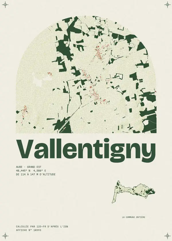 Affiche de Vallentigny, calculée par 123-fr d'après l'IGN
