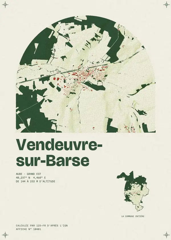 Affiche de Vendeuvre-sur-Barse, calculée par 123-fr d'après l'IGN