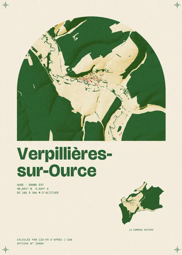 Affiche de Verpillières-sur-Ource, calculée par 123-fr d'après l'IGN