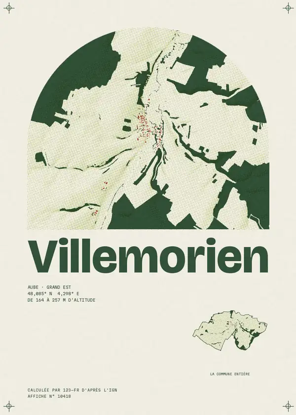 Affiche de Villemorien, calculée par 123-fr d'après l'IGN