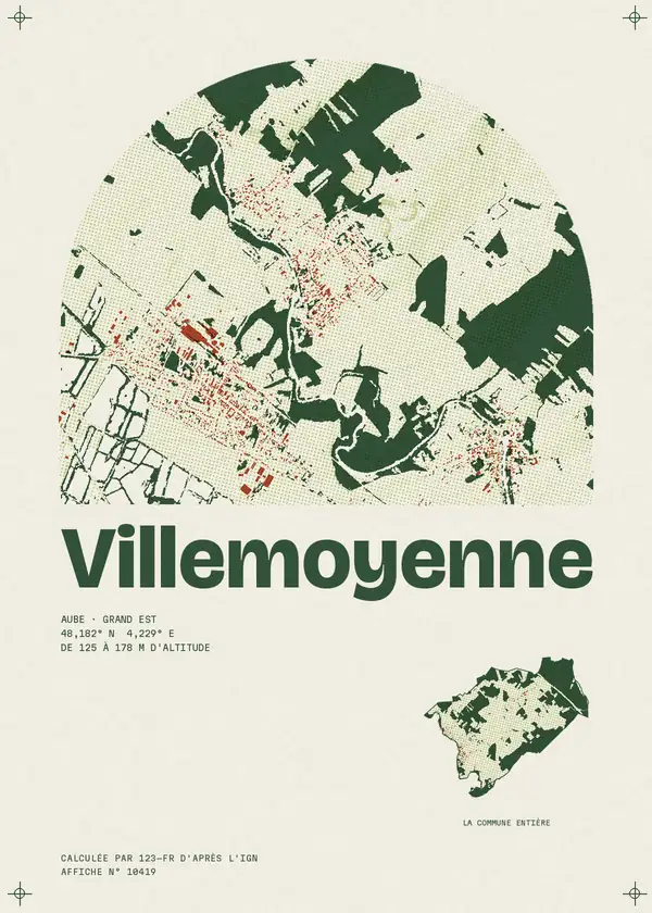 Affiche de Villemoyenne, calculée par 123-fr d'après l'IGN