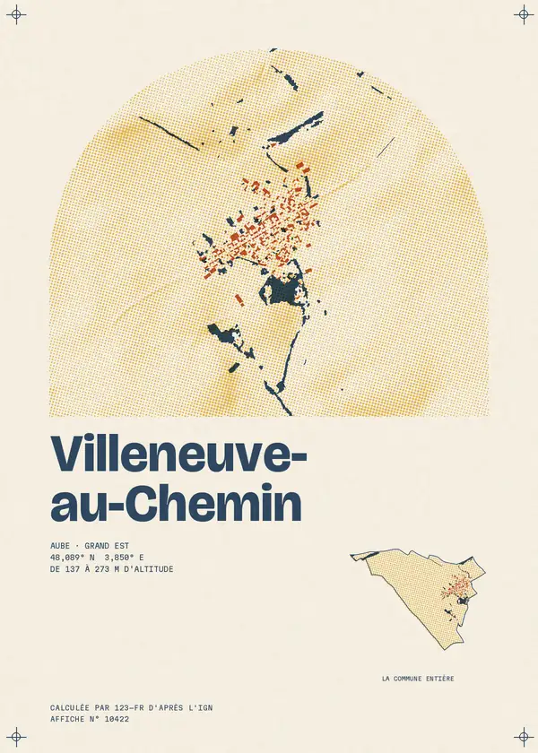 Affiche de Villeneuve-au-Chemin, calculée d'après l'IGN