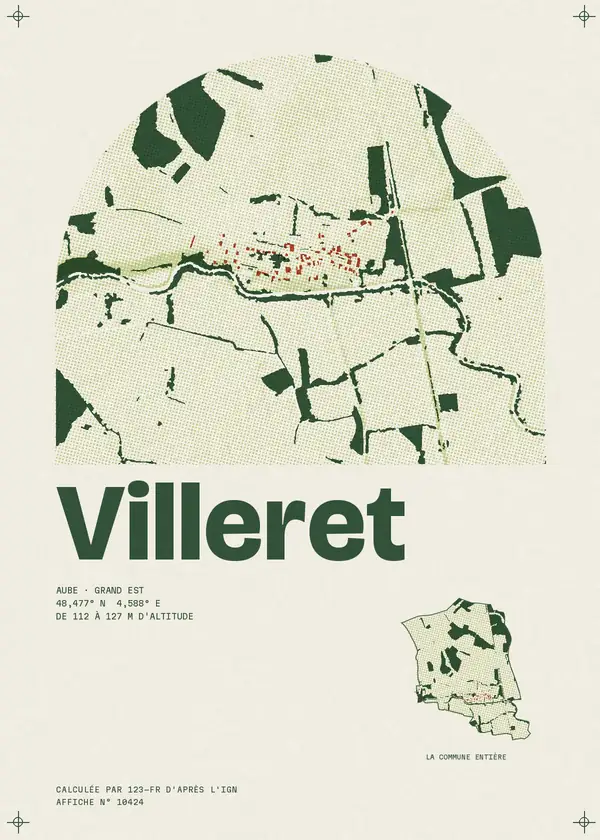 Affiche de Villeret, calculée par 123-fr d'après l'IGN