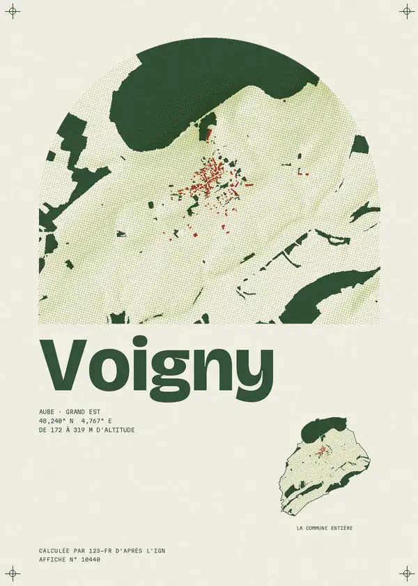 Affiche de Voigny, calculée par 123-fr d'après l'IGN