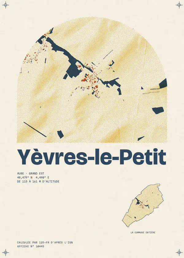 Affiche de Yèvres-le-Petit, calculée par 123-fr d'après l'IGN