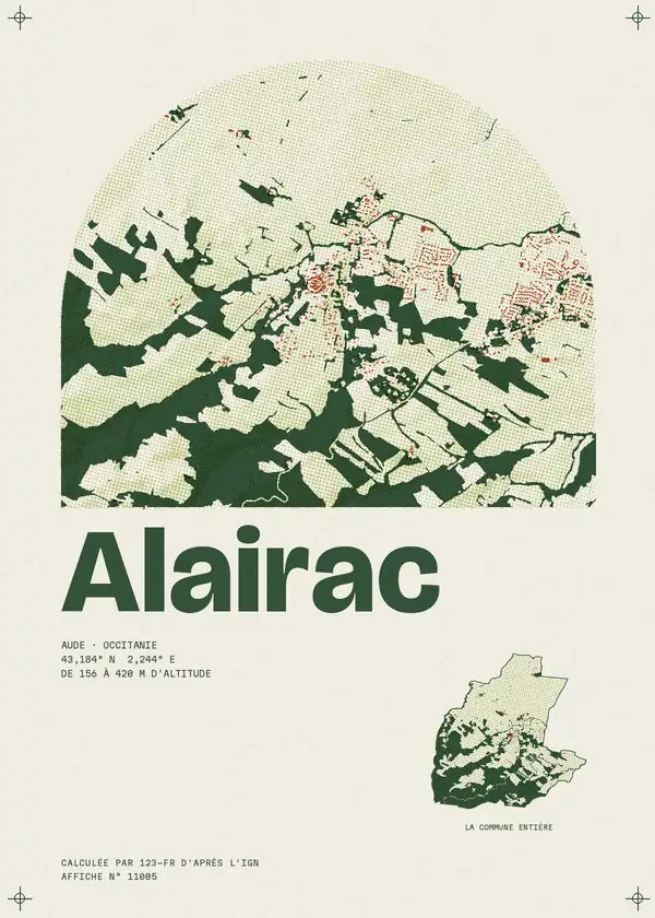 Affiche de Alairac, calculée par 123-fr d'après l'IGN