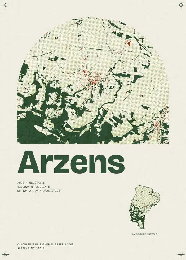 Affiche de Arzens, calculée par 123-fr d'après l'IGN