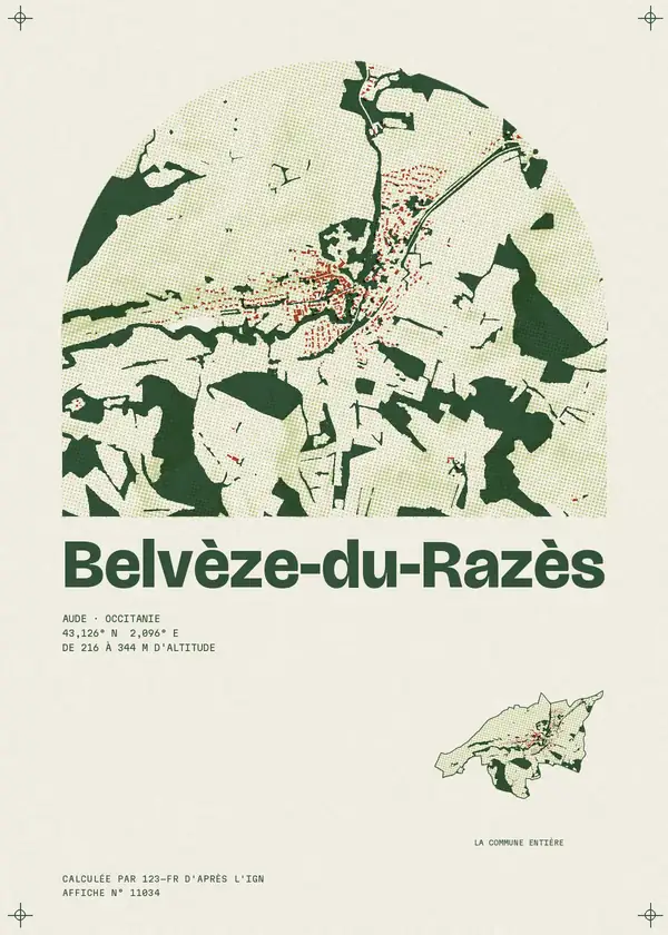 Affiche de Belvèze-du-Razès, calculée par 123-fr d'après l'IGN