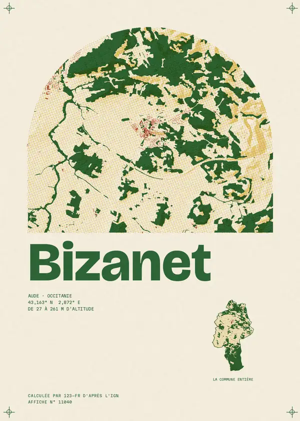 Affiche de Bizanet, calculée par 123-fr d'après l'IGN