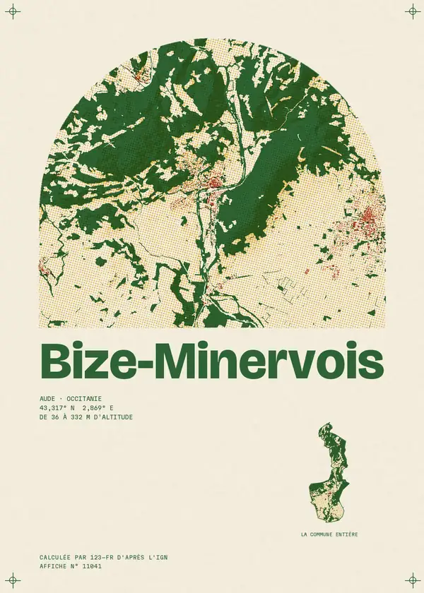 Affiche de Bize-Minervois, calculée par 123-fr d'après l'IGN