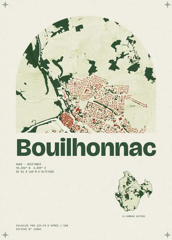 Affiche de Bouilhonnac, calculée par 123-fr d'après l'IGN