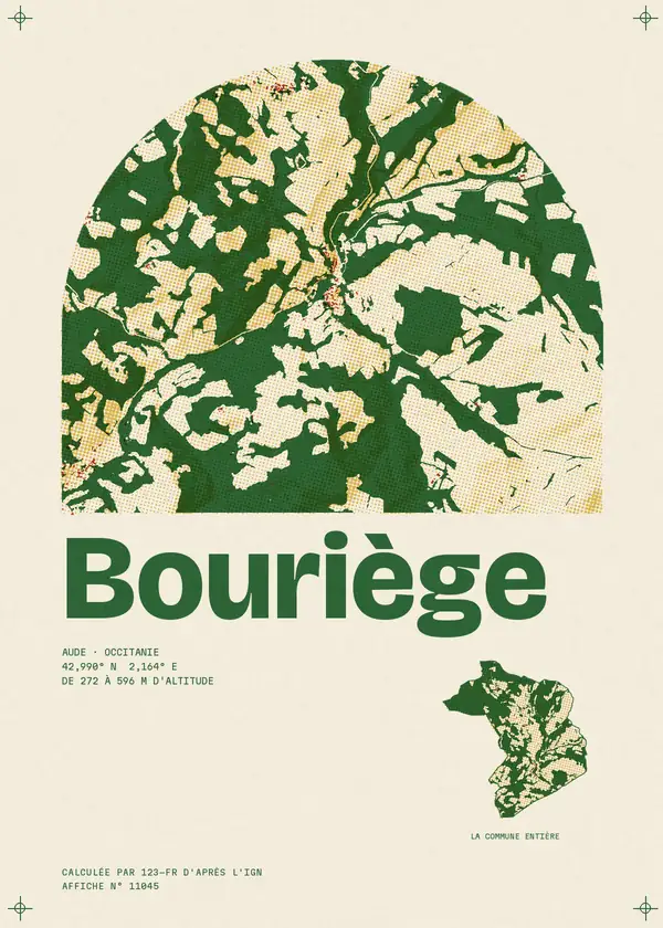 Affiche de Bouriège, calculée par 123-fr d'après l'IGN