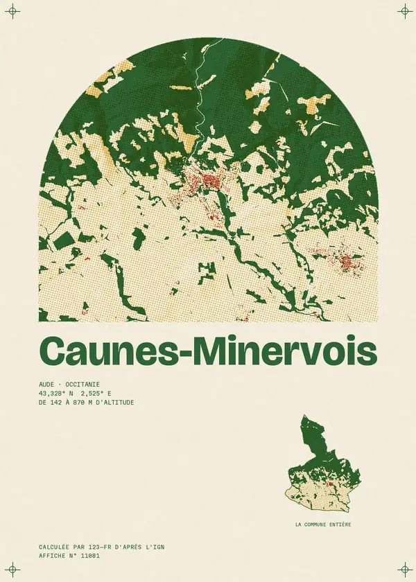 Affiche de Caunes-Minervois, calculée par 123-fr d'après l'IGN