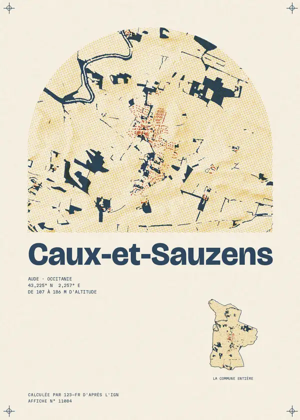 Affiche de Caux-et-Sauzens, calculée par 123-fr d'après l'IGN