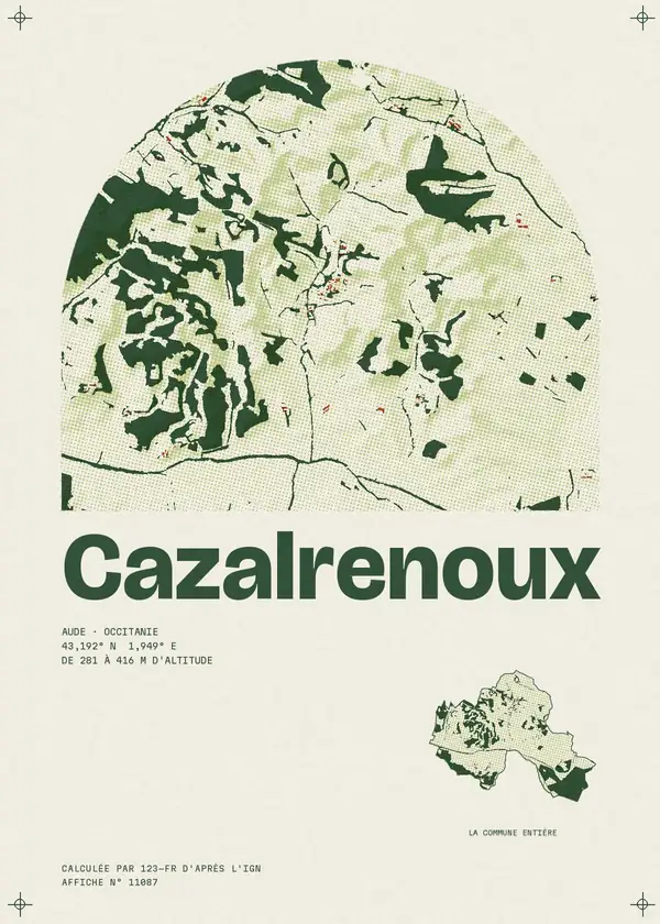 Affiche de Cazalrenoux, calculée par 123-fr d'après l'IGN