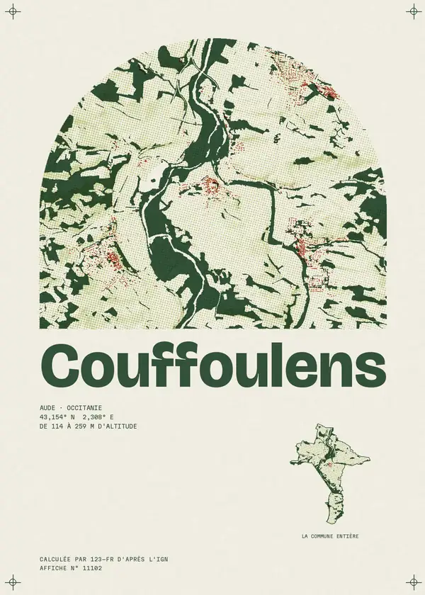 Affiche de Couffoulens, calculée par 123-fr d'après l'IGN