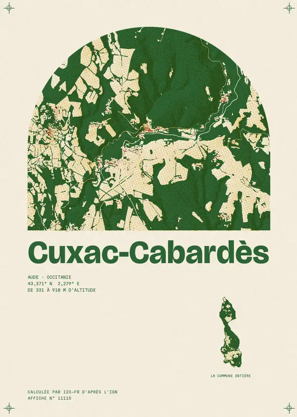 Affiche de Cuxac-Cabardès, calculée par 123-fr d'après l'IGN