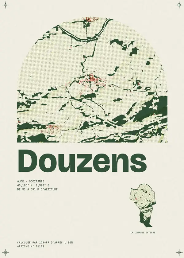 Affiche de Douzens, calculée par 123-fr d'après l'IGN