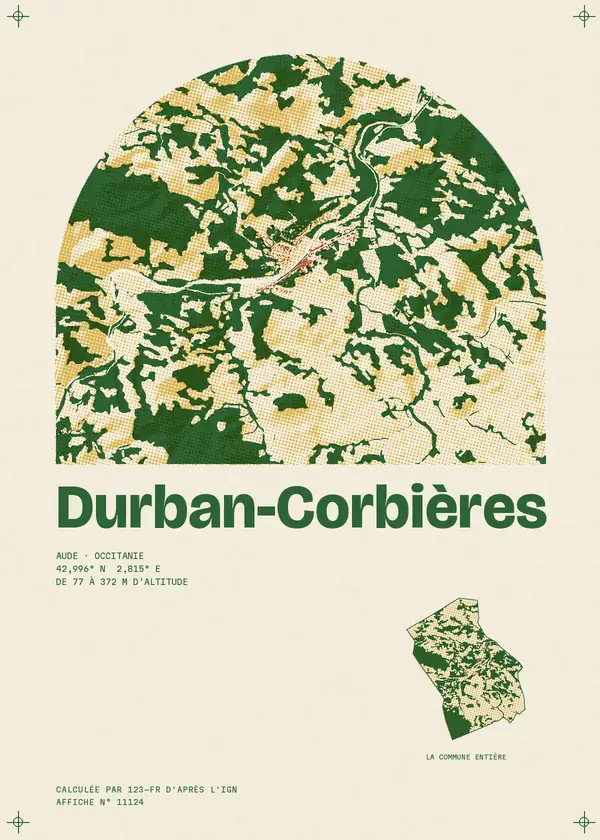 Affiche de Durban-Corbières, calculée par 123-fr d'après l'IGN