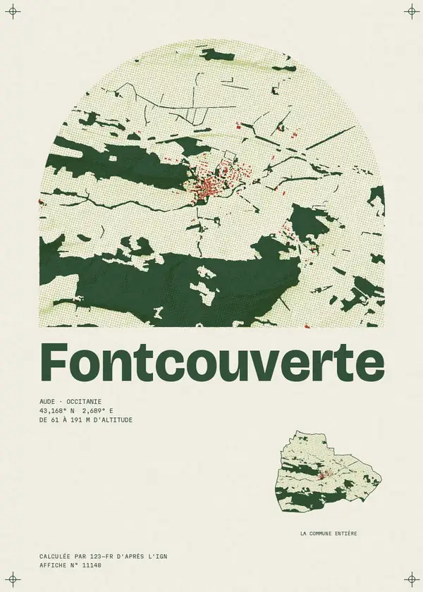 Affiche de Fontcouverte, calculée par 123-fr d'après l'IGN