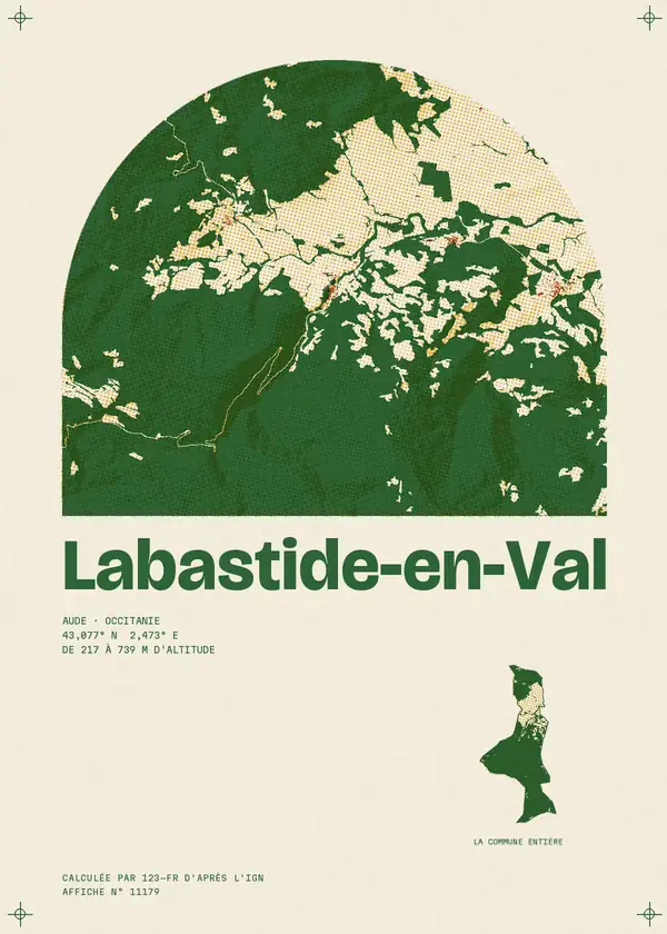 Affiche de Labastide-en-Val, calculée par 123-fr d'après l'IGN