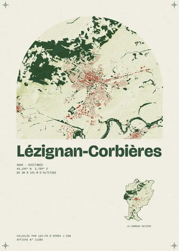 Affiche de Lézignan-Corbières, calculée par 123-fr d'après l'IGN