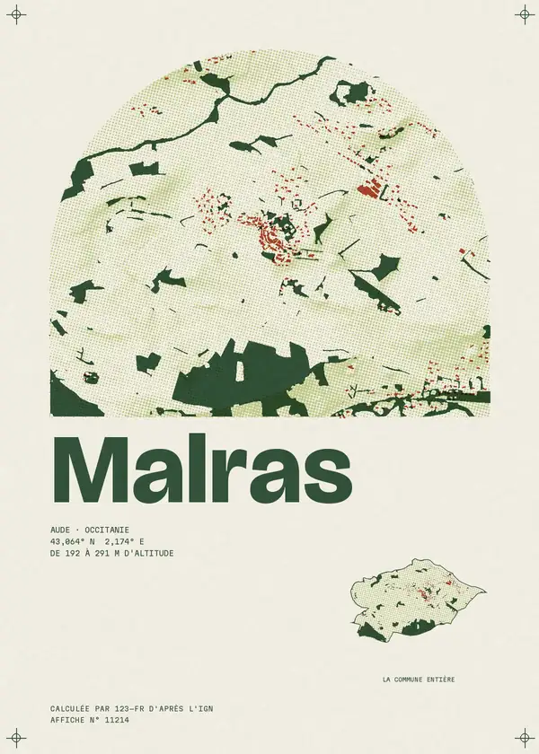 Affiche de Malras, calculée par 123-fr d'après l'IGN