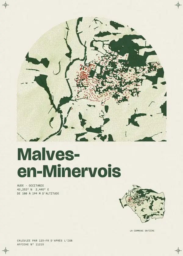 Affiche de Malves-en-Minervois, calculée par 123-fr d'après l'IGN