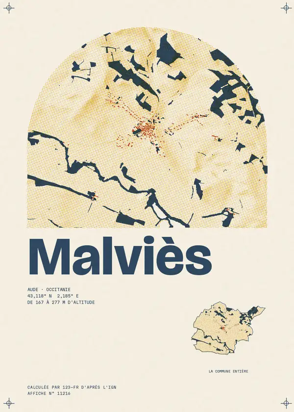 Affiche de Malviès, calculée par 123-fr d'après l'IGN