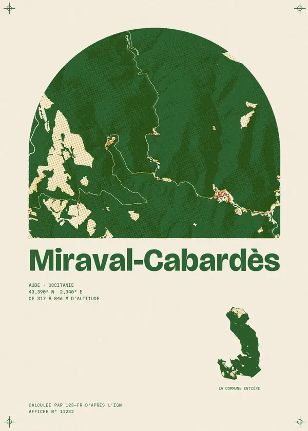 Affiche de Miraval-Cabardès, calculée par 123-fr d'après l'IGN